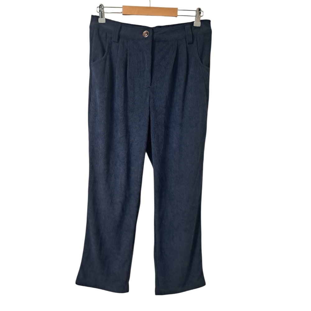 Halara Navy Ribbed Wide Leg Pants Women’s Medium NWT Elastic Waist Trouser